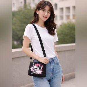 Karl Lagerfeld Kristan Canvas Eiffel tower  design Black Crossbody Bag